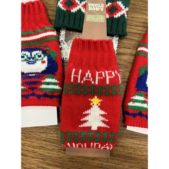 4 UNCLE BOB’S Ugly Beer Sweater Sleeve Cousy Christmas Sweater Card Game Koozie - Picture 3 of 6